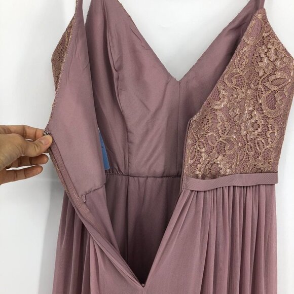 NWT David’s Bridal Rose  Gold Metallic Empire Mesh Maxi Bridesmaids Dress size 4 - Picture 11 of 16